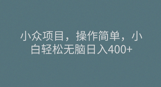 小众项目，操作简单，小白轻松无脑日入400+