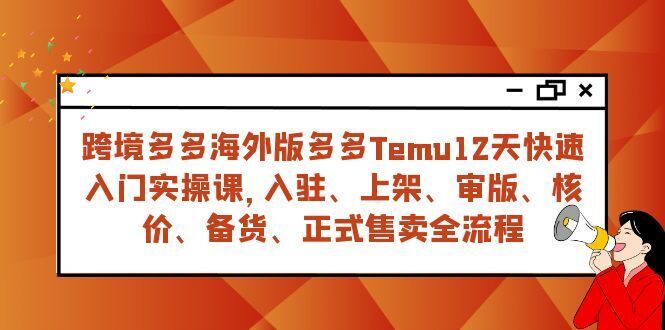 跨境电商多多的国际版多多的Temu12天快速上手实战演练课，从进驻 上架到宣布出售全过程