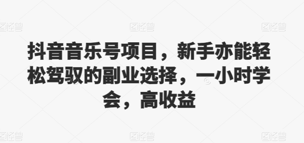 抖音音乐号项目，新手亦能轻松驾驭的副业选择，一小时学会，高收益