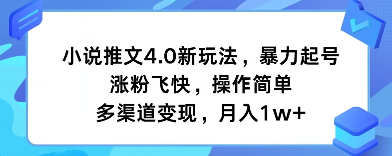 小说推文4.0新玩法，暴力起号，涨粉飞快，操作简单，多渠道变现，月入1w+