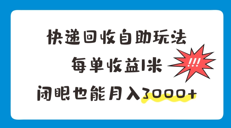 快递回收自助玩法，每单收益1米，闭眼也能月入3000+