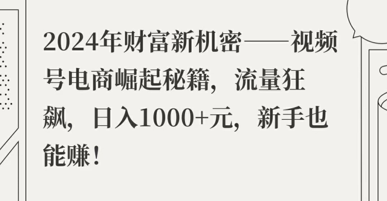 2024年财富新机密——视频号电商崛起秘籍，流量狂飙，日入1k元，新手也能赚