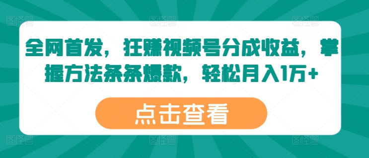 全网首发，狂赚视频号分成收益，掌握方法条条爆款，轻松月入1万+